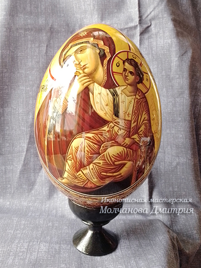 Ватопедская Богородица икона на пасхальном яйце - рукописный образ Божьей Матери с младенцем